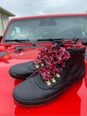 Keds Black High-Top Sneakers with Red Plaid Laces